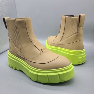 SOREL CARIBOU X Waterproof Platform Chelsea Boots tan/ neon green sz 9 new